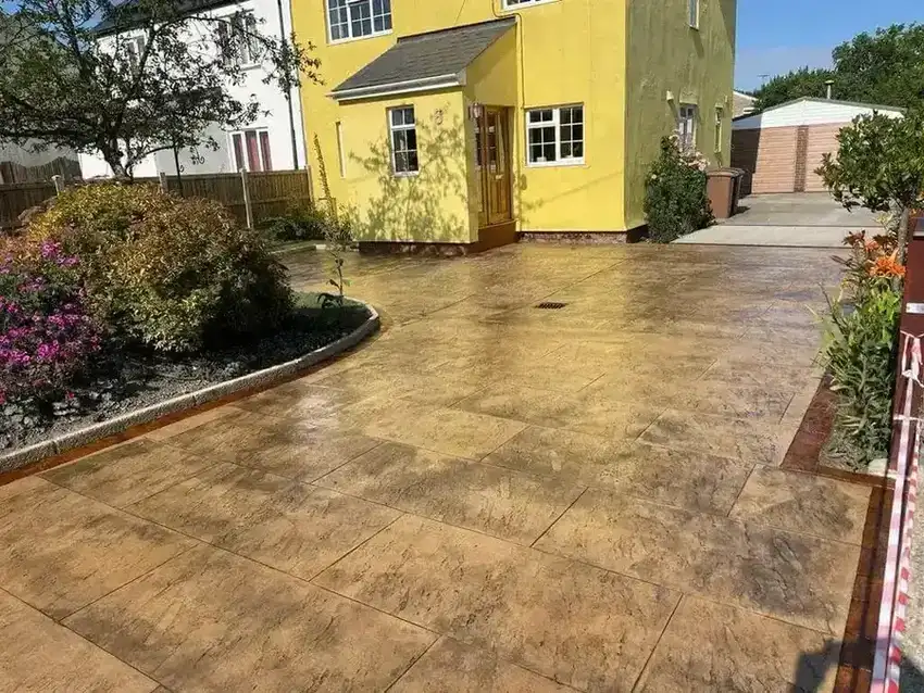 Imprinted concrete driveway installation