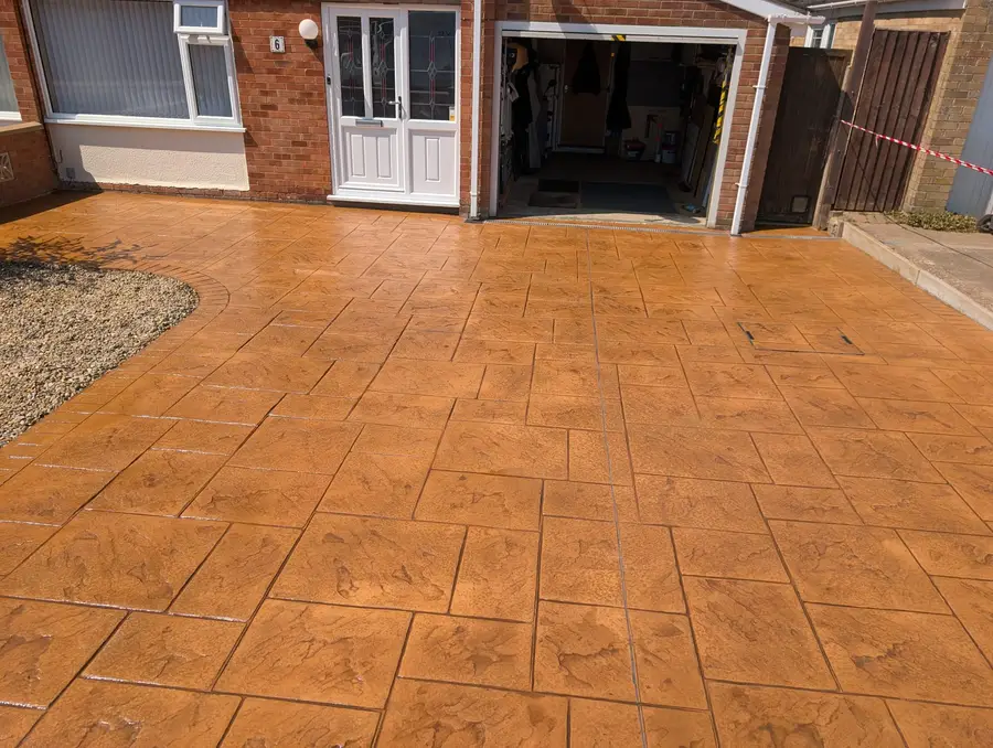 Terracotta pattern imprinted concrete driveway, Colchester Essex